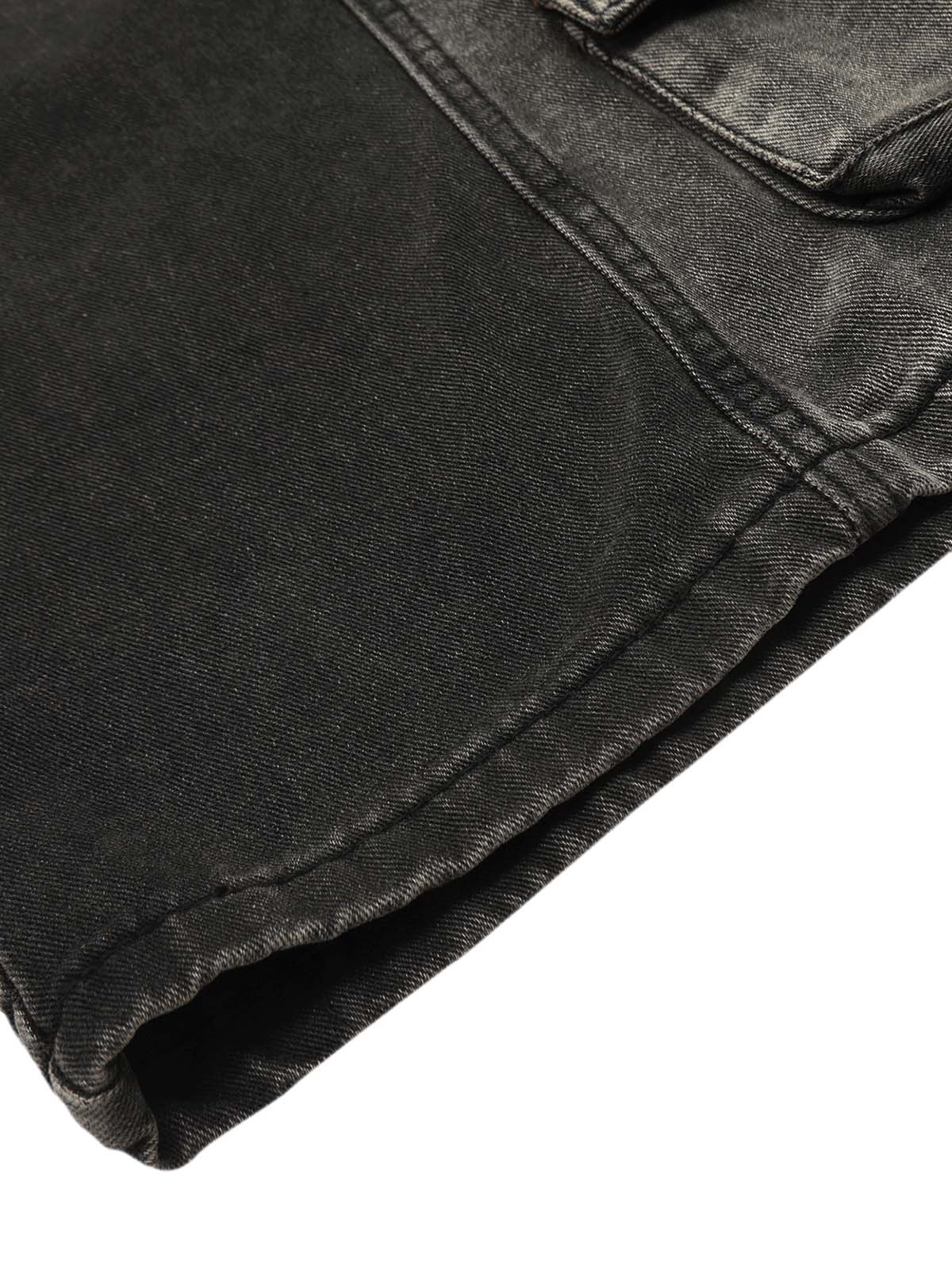 Washed Distressed Multi-pocket Straight Cargo Jeans 