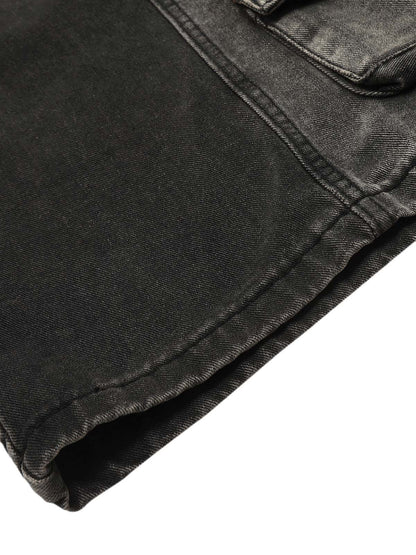 Washed Distressed Multi-pocket Straight Cargo Jeans 