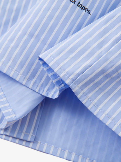 Vintage Illustration Striped Faux Two-Piece Shirt 