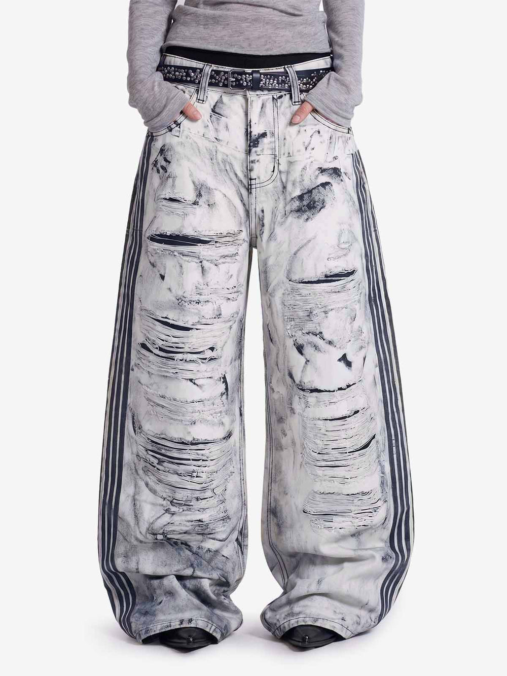 Thesupermade Distressed Destroyed Striped 3D Print Jeans