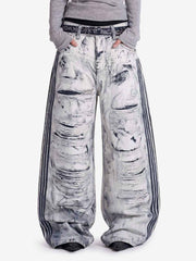 Thesupermade Distressed Destroyed Striped 3D Print Jeans