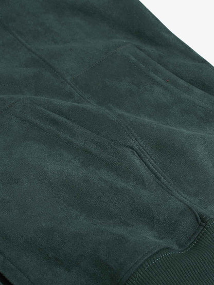 Suede Letter Embroidered Cropped Zip-Up Hoodie 