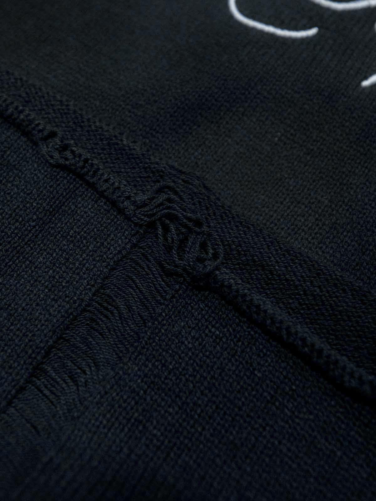 Distressed Embroidered Hooded Knit Vest