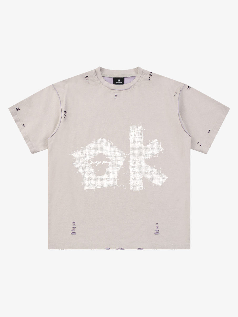 "OK" Patch Color-Block Ripped Reversible T-Shirt 
