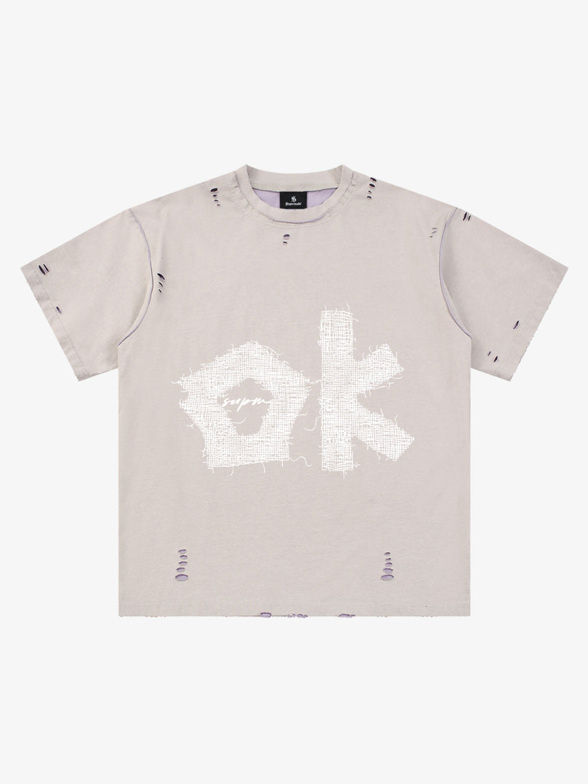 "OK" Patch Color-Block Ripped Reversible T-Shirt 