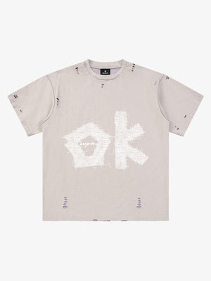 "OK" Patch Color-Block Ripped Reversible T-Shirt 