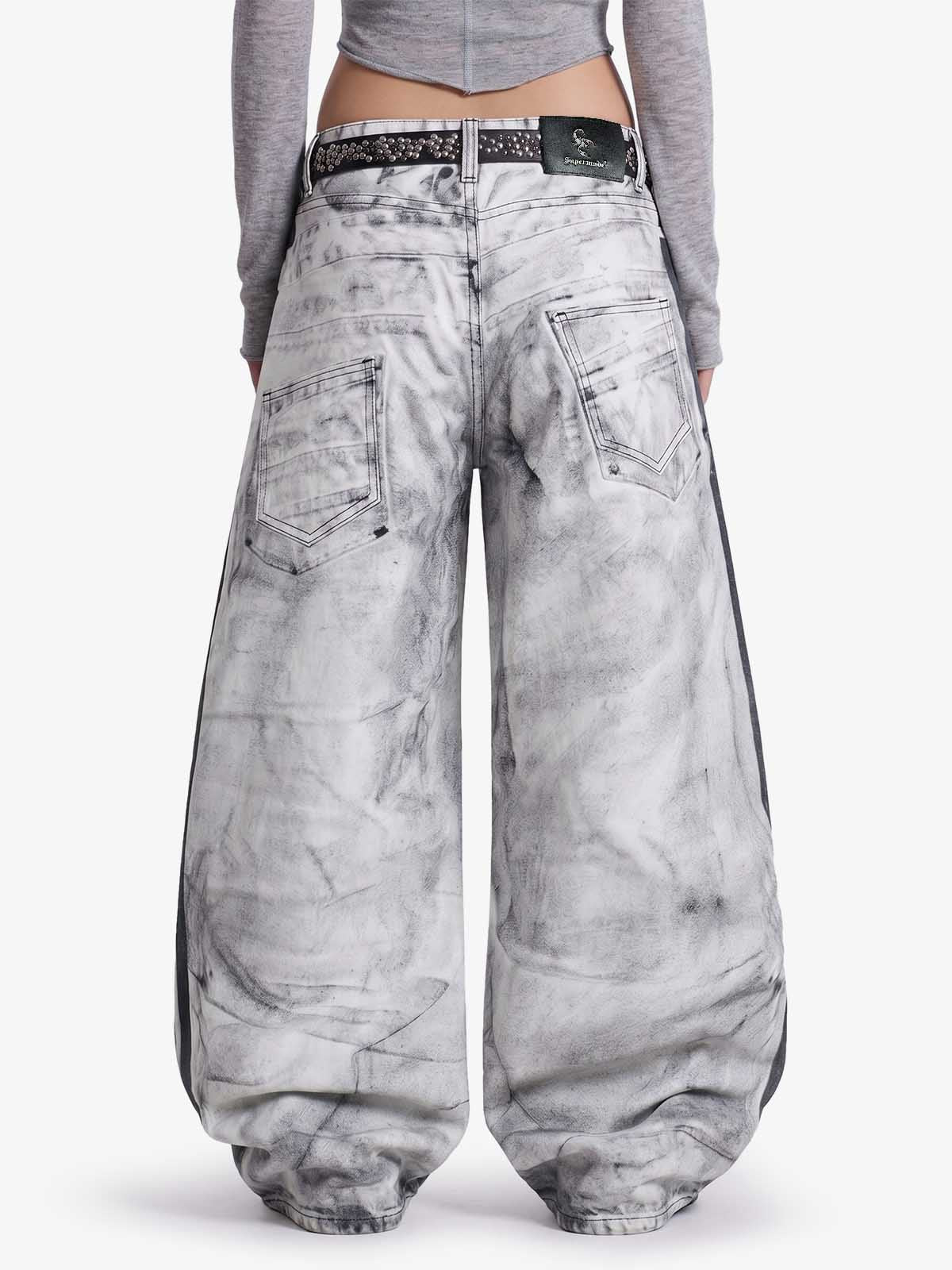 Thesupermade Distressed Destroyed Striped 3D Print Jeans
