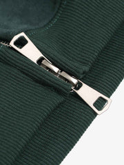 Suede Letter Embroidered Cropped Zip-Up Hoodie 