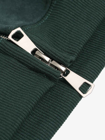 Suede Letter Embroidered Cropped Zip-Up Hoodie 