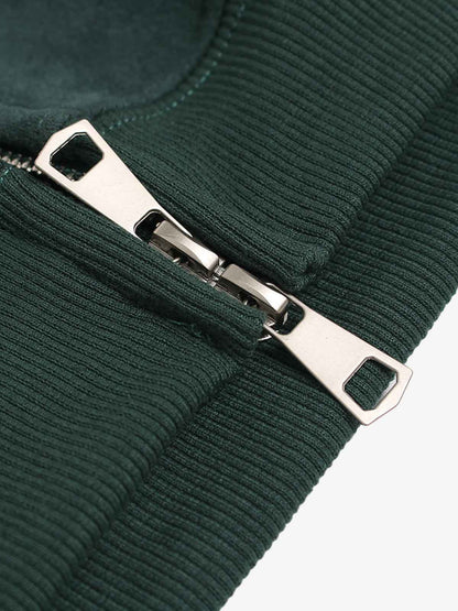 Suede Letter Embroidered Cropped Zip-Up Hoodie 