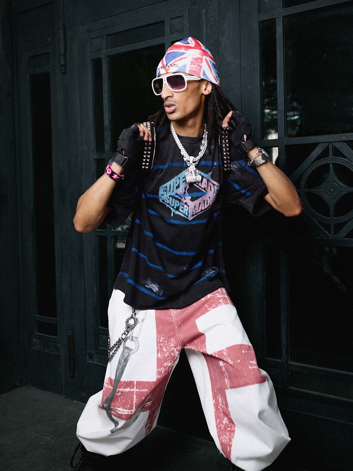 Vintage Washed Striped Paint Splatter Graphic T-Shirt