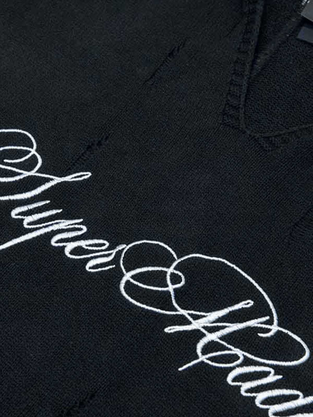 Distressed Embroidered Hooded Knit Vest