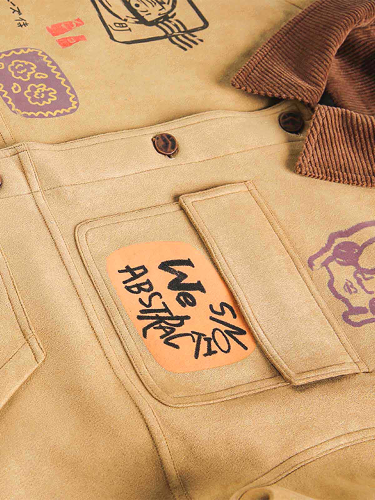 Suede Retro Graffiti Multi-Pocket Workwear Jacket 