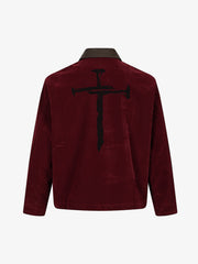 Distressed Graphic Patchwork Suede Work Jacket