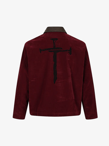 Distressed Graphic Patchwork Suede Work Jacket