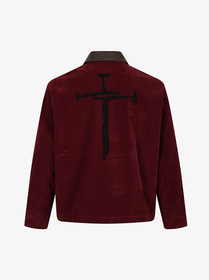 Distressed Graphic Patchwork Suede Work Jacket