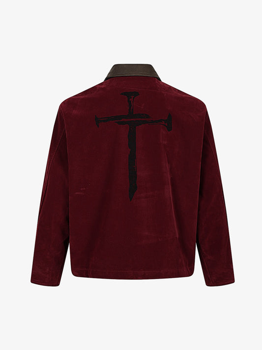 Distressed Graphic Patchwork Suede Work Jacket