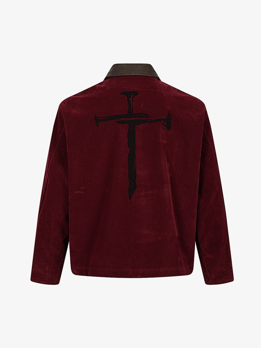 Distressed Graphic Patchwork Suede Work Jacket