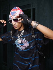 Vintage Washed Striped Paint Splatter Graphic T-Shirt