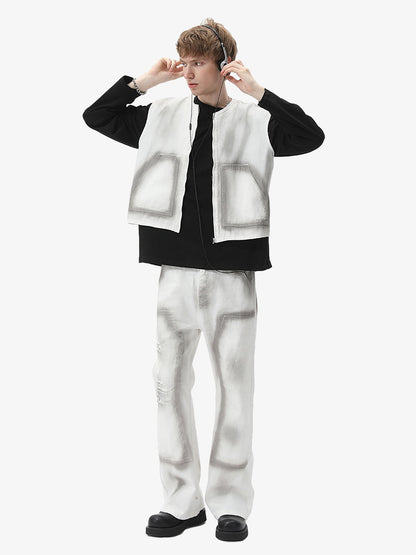 Denim Wide Leg Cropped Pants with White Stripe Design High Waist Fashion Trousers for Women 