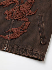Scorpion Embroidered Washed Distressed Denim Jacket