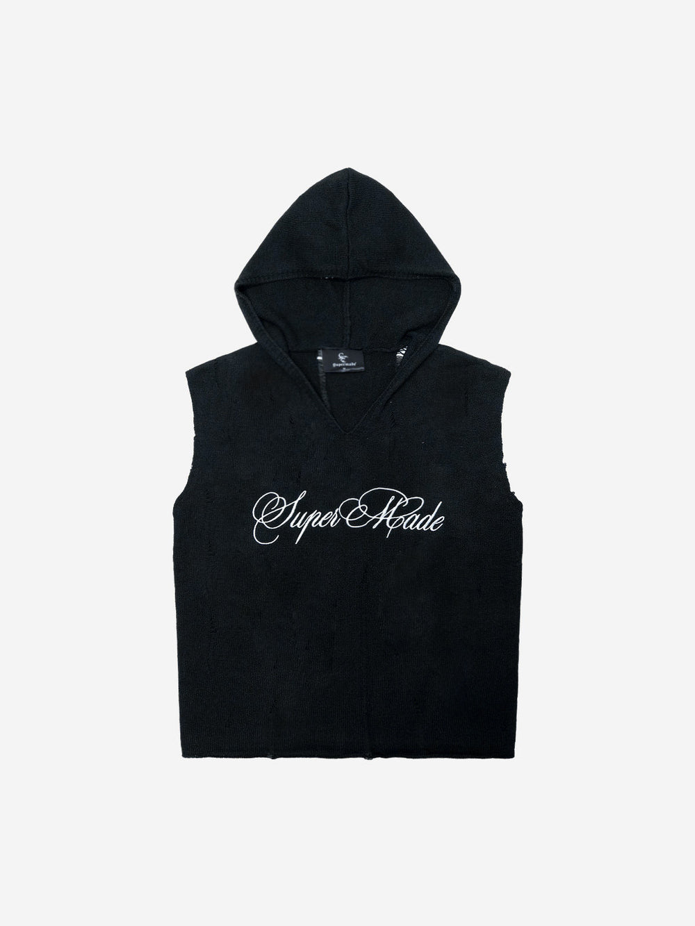 Gilet en tricot à capuche brodé d'aspect vieilli