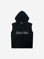 Distressed Embroidered Hooded Knit Vest