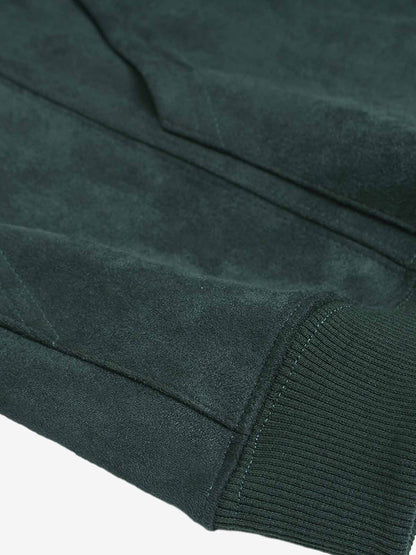 Suede Letter Embroidered Cropped Zip-Up Hoodie 