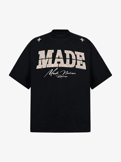 Vintage Patchwork Embroidered Letter T-Shirt 