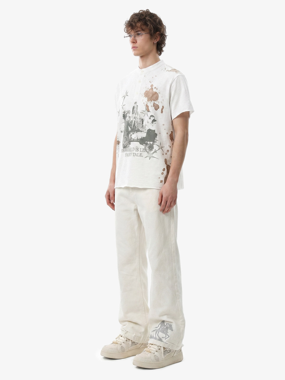 Fairy Tale Grunge Band Collar Henley T-Shirt 