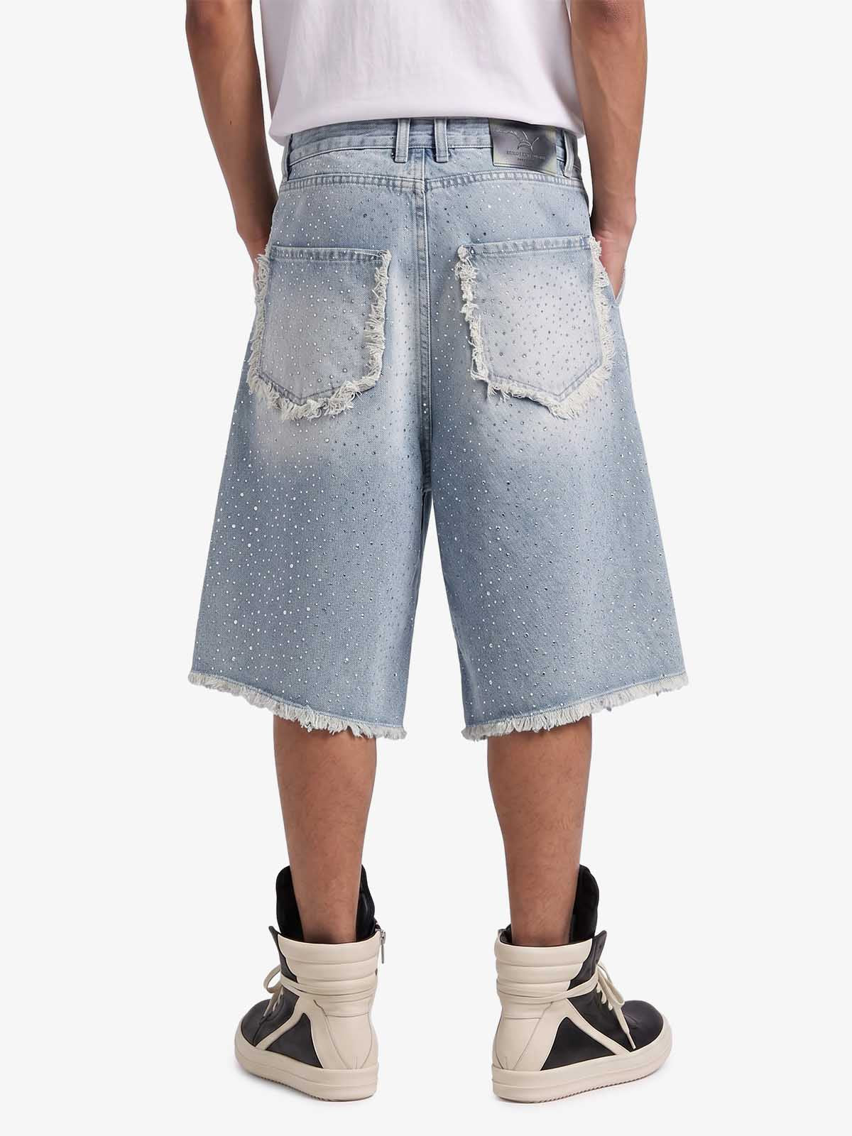 Distressed Rhinestone Denim Jorts - 2454 