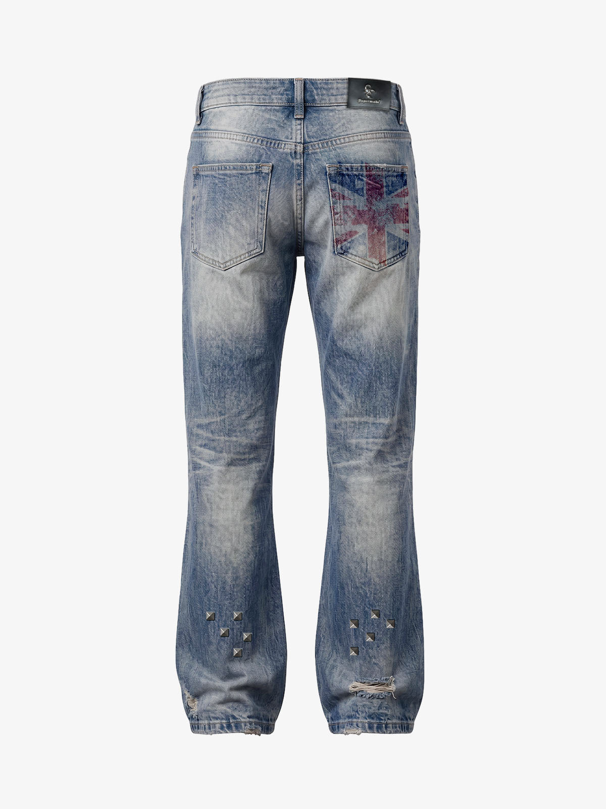 Jean bootcut à clous et drapeau