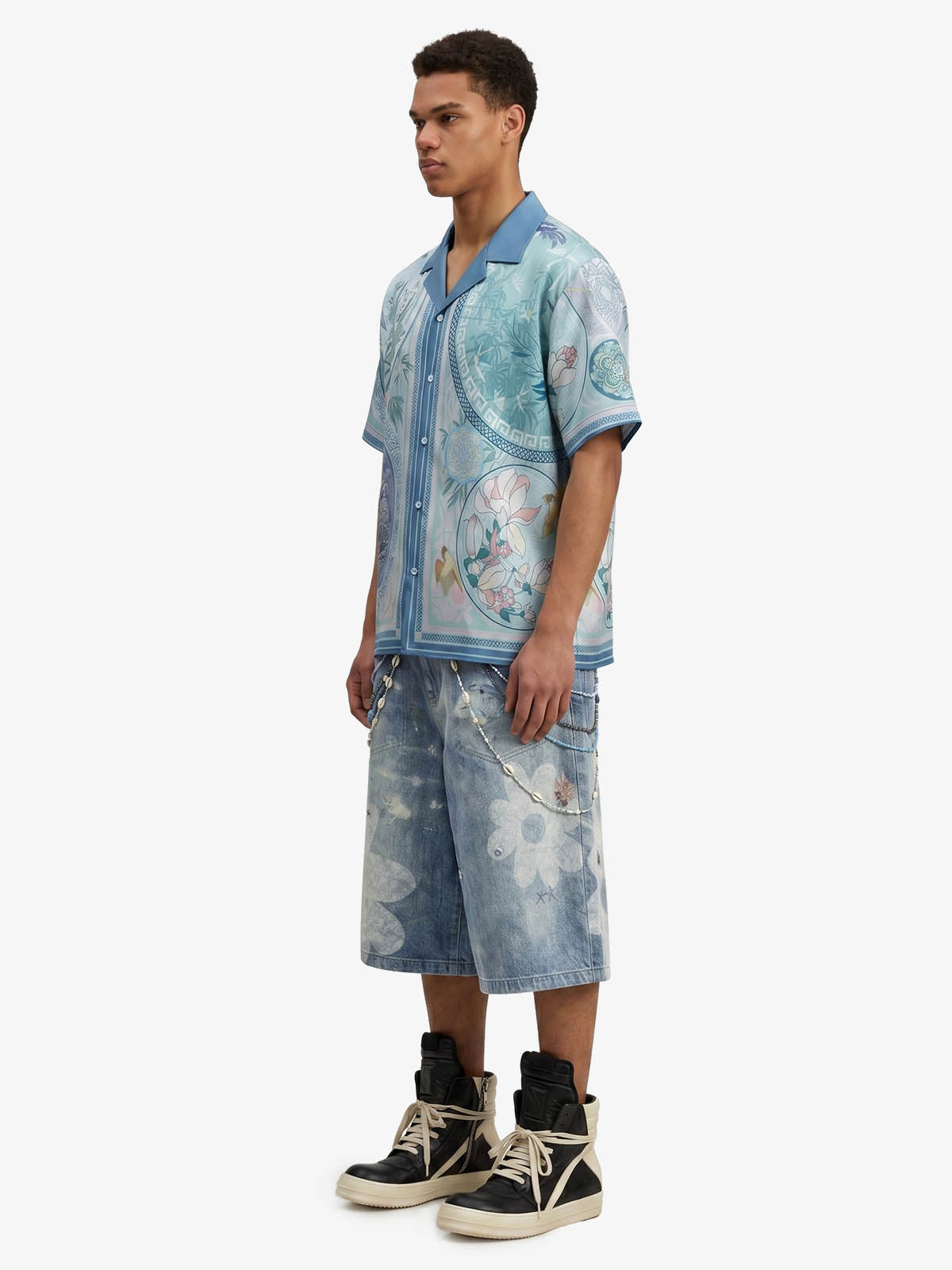 Porcelain Floral Camp Collar Boxy Shirt 