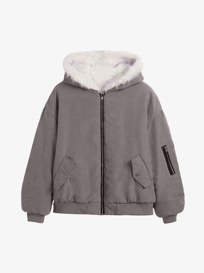 Oversized Reversible Fur Hooded Jacket 