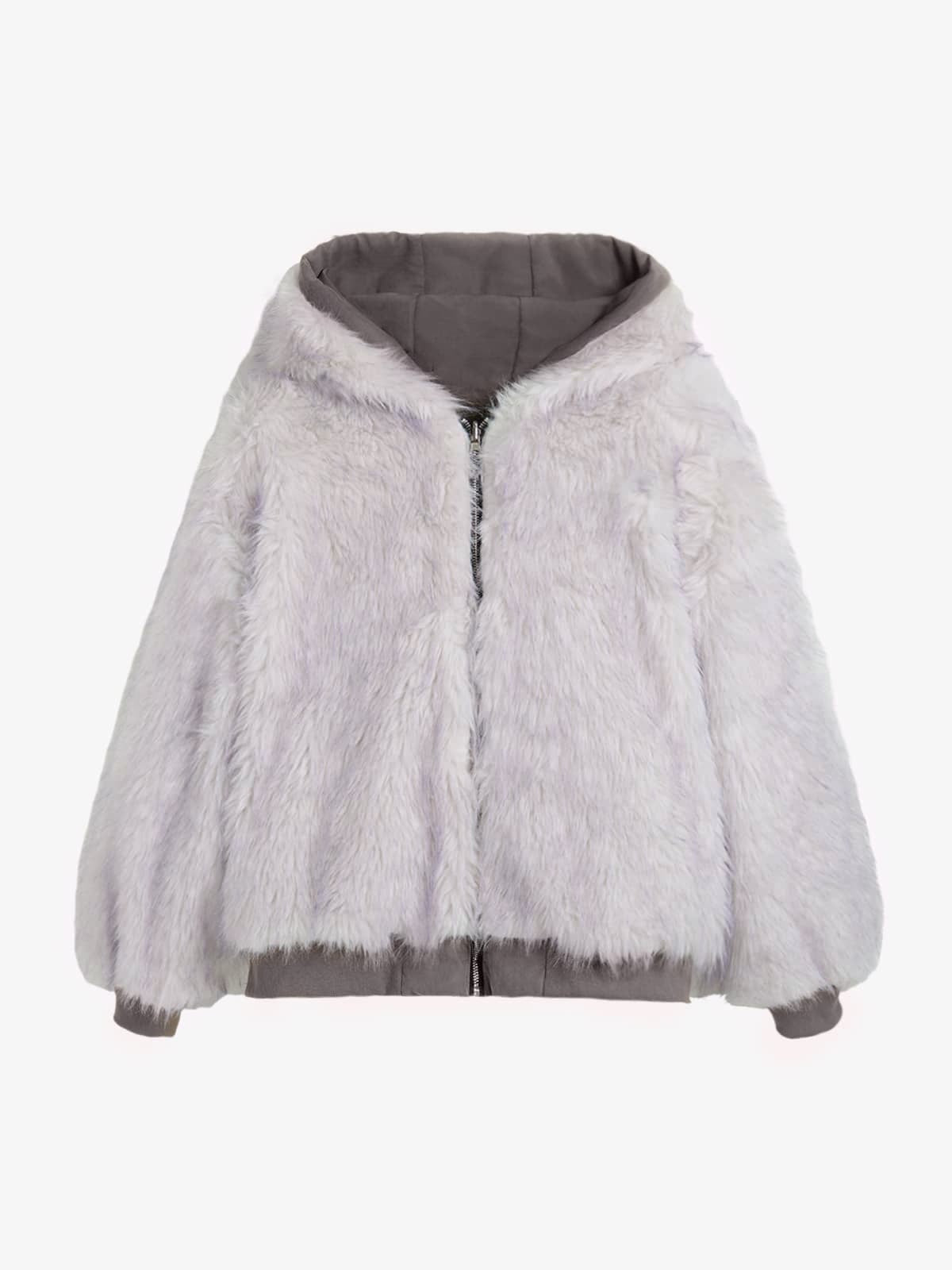 Oversized Reversible Fur Hooded Jacket - 2544 