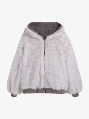 Oversized Reversible Fur Hooded Jacket - 2544 