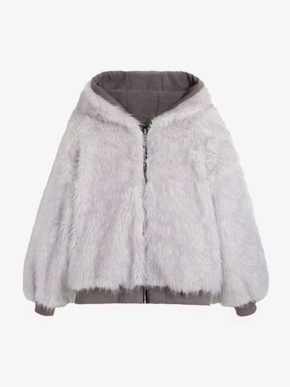 Oversized Reversible Fur Hooded Jacket 