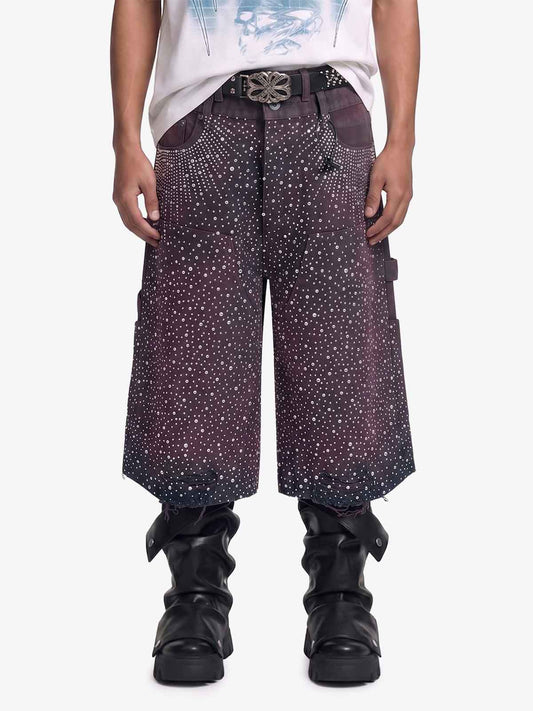 Gradient Rhinestone Embellished Denim Jorts