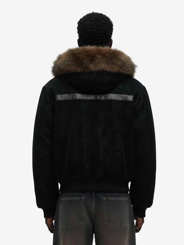Retro Detachable Faux Fur Collar Suede Fleece Hoodie Jacket 
