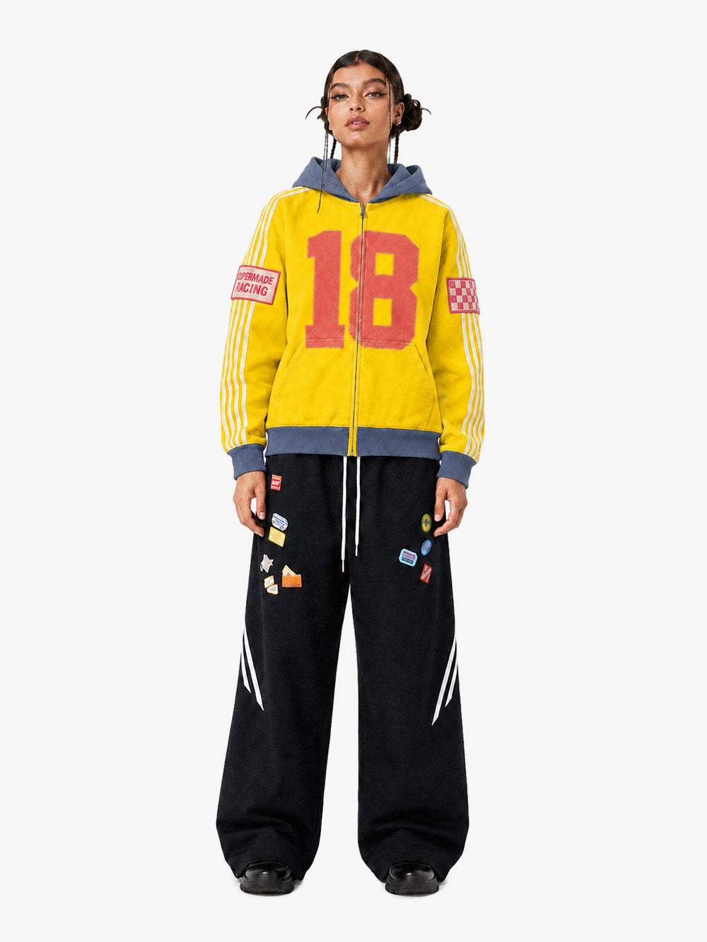 Racing Number Graphic Color Block Cropped Zip Hoodie