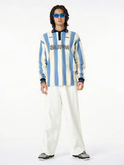 Retro Striped Polo Collar Sports Jersey Knit Sweater 