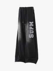 French Terry Distressed Gradient Drawstring Wide Leg Pants 