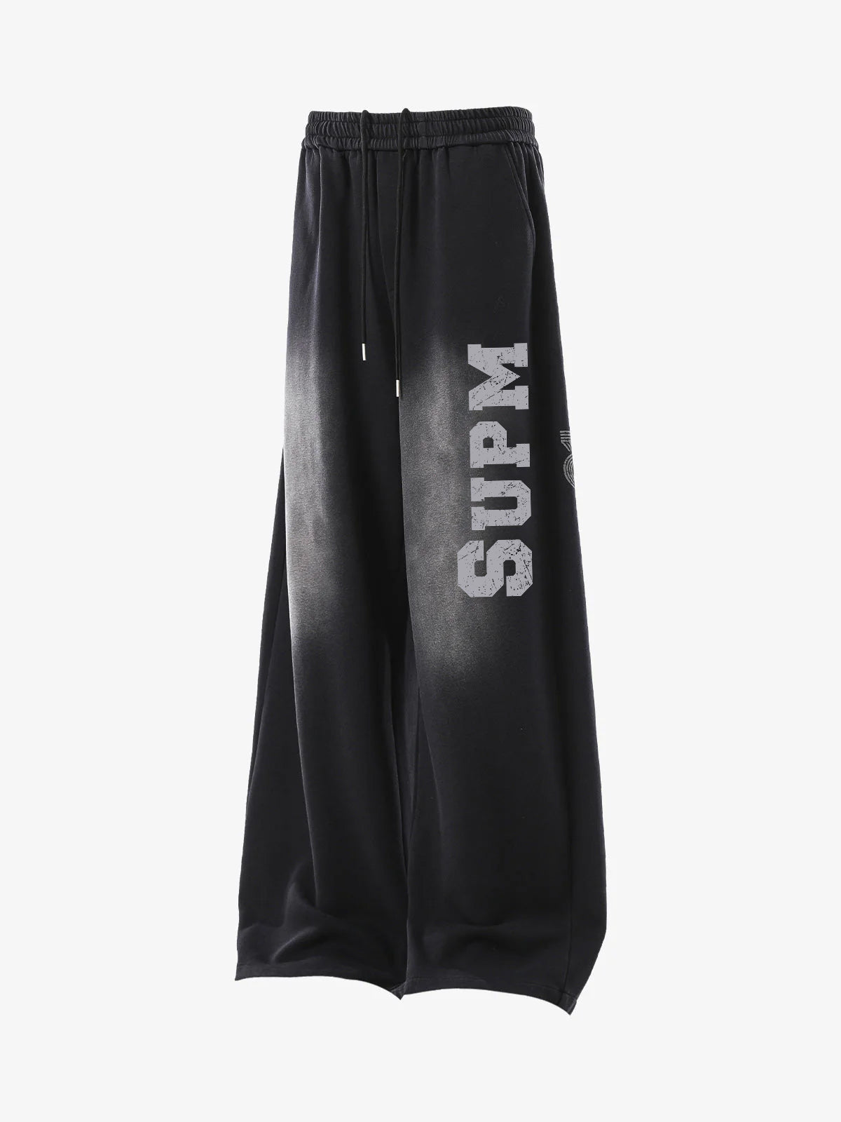 French Terry Distressed Gradient Drawstring Wide Leg Pants 