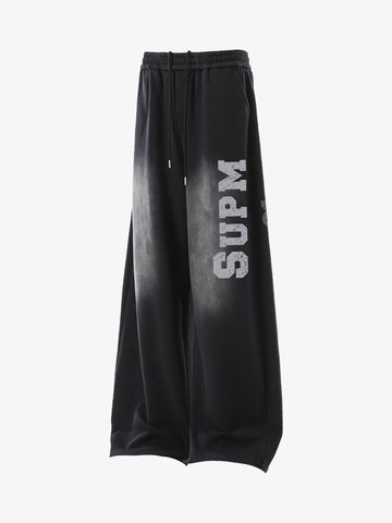French Terry Distressed Gradient Drawstring Wide Leg Pants 