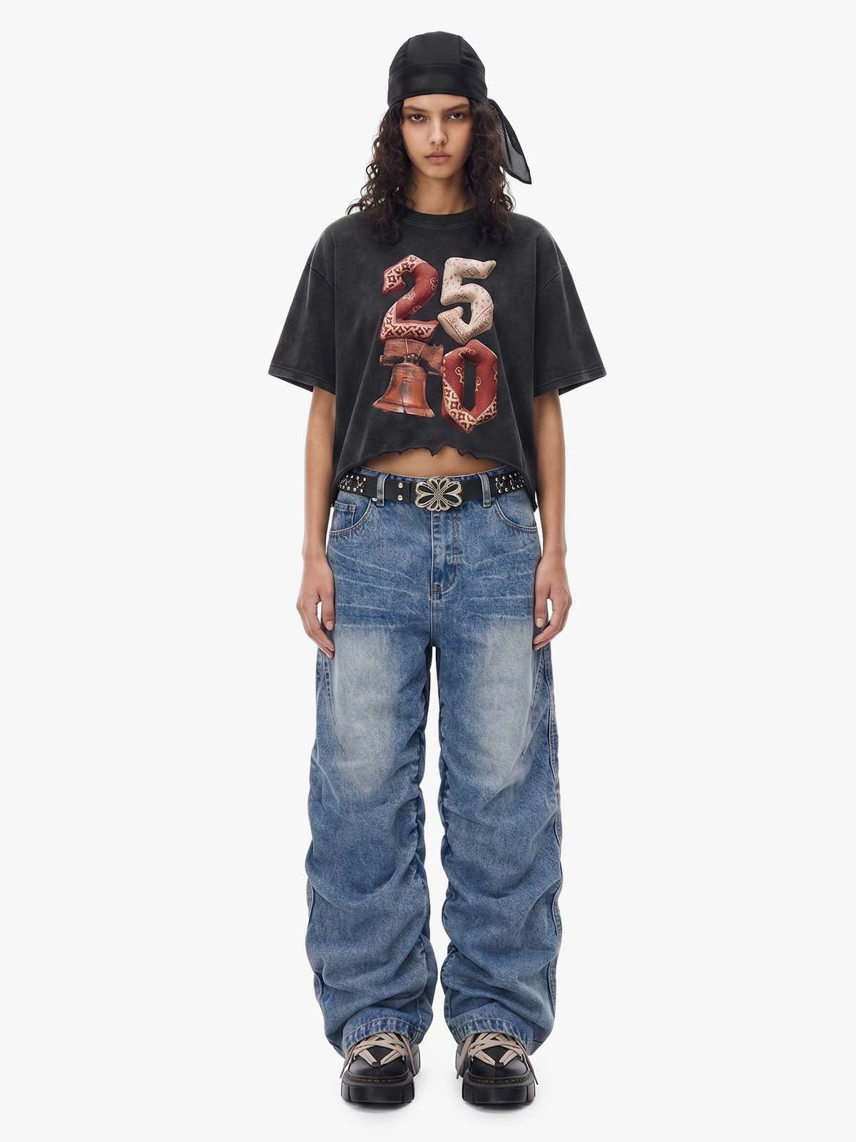 Y2K Faded Stacked Denim Jeans 
