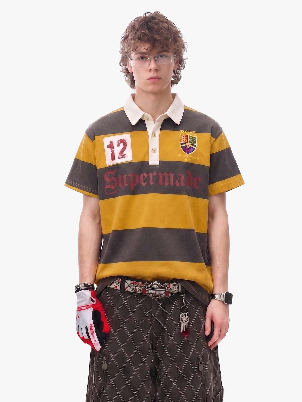 Vintage Striped Rugby Polo Shirt 