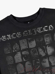 Anti-War Graphic Beaded Waffle Long Sleeve Tee