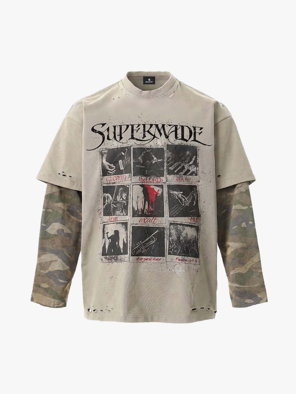 Jersey Distressed Camouflage Double Layered Graphic T-Shirt - 2420 