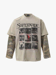 Jersey Distressed Camouflage Double Layered Graphic T-Shirt - 2420 