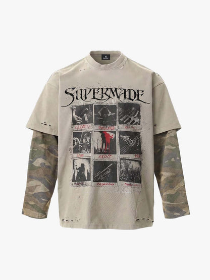 Jersey Distressed Camouflage Double Layered Graphic T-Shirt - 2420 